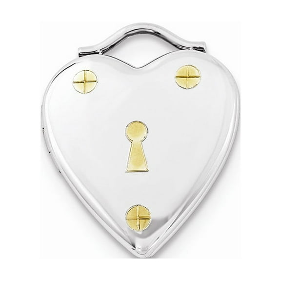 White Sterling Silver Charm Pendant Gold Plated 20Mm Heart Locket