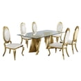 thumbnail image 1 of Clear Glass Dining Set with Table and 6 Oval White Faux Leather Chairs, 1 of 4