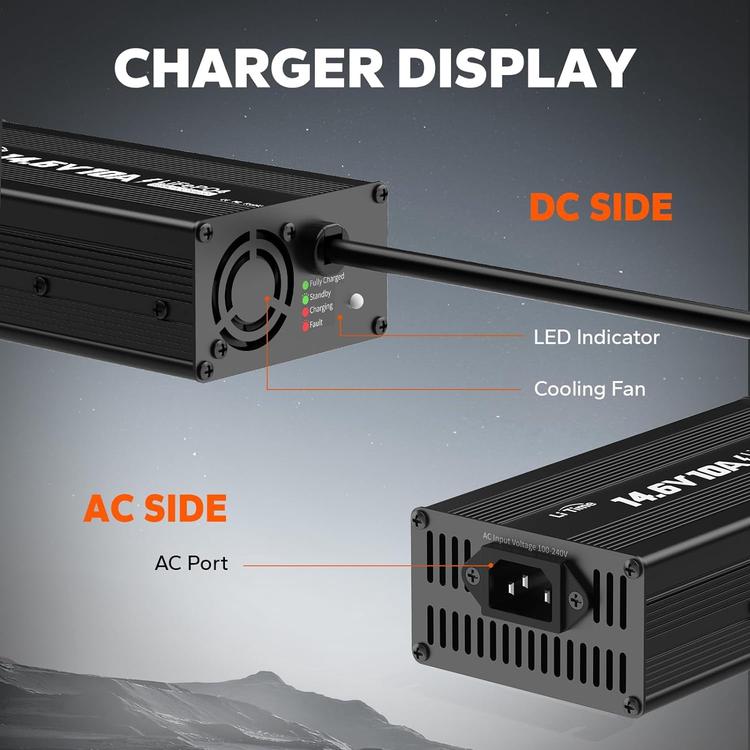 LiTime 10 Amp Lithium Battery Charger 14.6V AC-DC LiFePO4 Lithium Battery Charger with Anderson Connector LED Indicator Charger Special for Deep Cycle Rechargeable Batteries of Car, Truck, Boat, RV