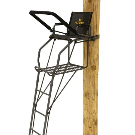 Rivers Edge® Retreat™ LS 1-Man Ladder Stand 17'11" Height Lockdown™ Strapping System Flip-Up TearTuff™ Mesh Seat 27" Deep Platform 2-Way Adjustable Shooting Rail RE670