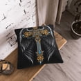 thumbnail image 3 of DouZhe Velvet Decorative Throw Pillow Covers Set of 2, Soft Square Cushion Cover with Invisible Zipper Vintage Cross Angel Printing, 16"x16", 3 of 7