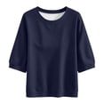 thumbnail image 7 of Stamzod 3/4 Length Sleeve Womens Tops Casual Loose Crewneck Sweatshirt Fall Fashion Dressy Work Blouse Navy L, 7 of 7