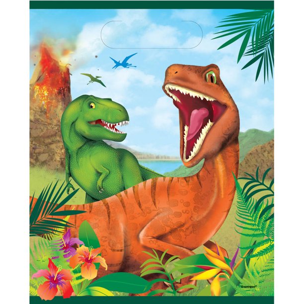Plastic Dinosaur Goodie Bags, 8ct