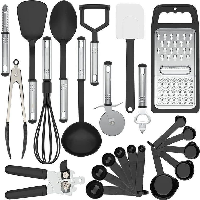 JoyTable Stainless Steel Cooking Utensil Set, Non-Stick Cookware Set, 24pc  Heat Resistant Nylon Kitchen Accessories, Black
