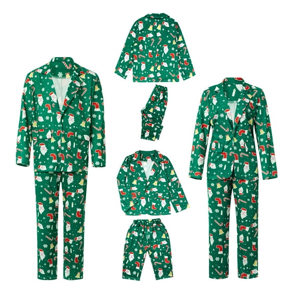 Seyurigaoka Family Matching Christmas Pajamas Outfit Printing Long Sleeve Blazer and Trousers