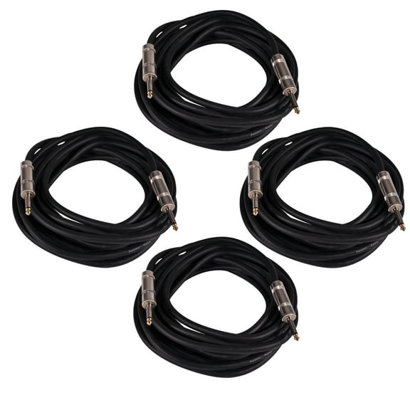 Seismic Audio 4 Pack of 25 Foot 1/4" to 1/4" Speaker Cables -12 Gauge 2 Conductor 25' Black - Q12TW25-4Pack