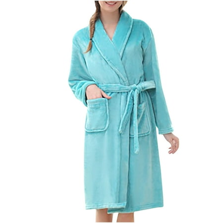 

XMMSWDLA Women Fleece Hooded Bathrobe - Plush Long Robe Ladies Pajamas