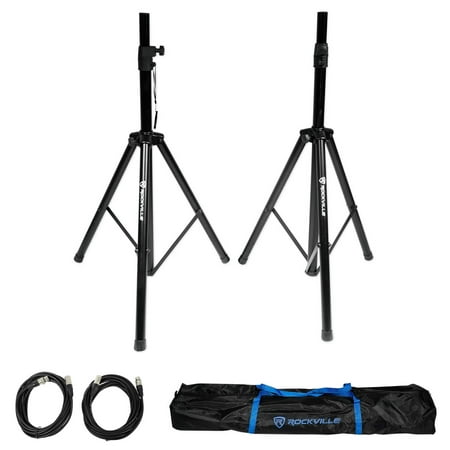 Pair of Rockville Adjustable Tripod Speaker/Light Stands+(2) 20 Foot XLR Cables