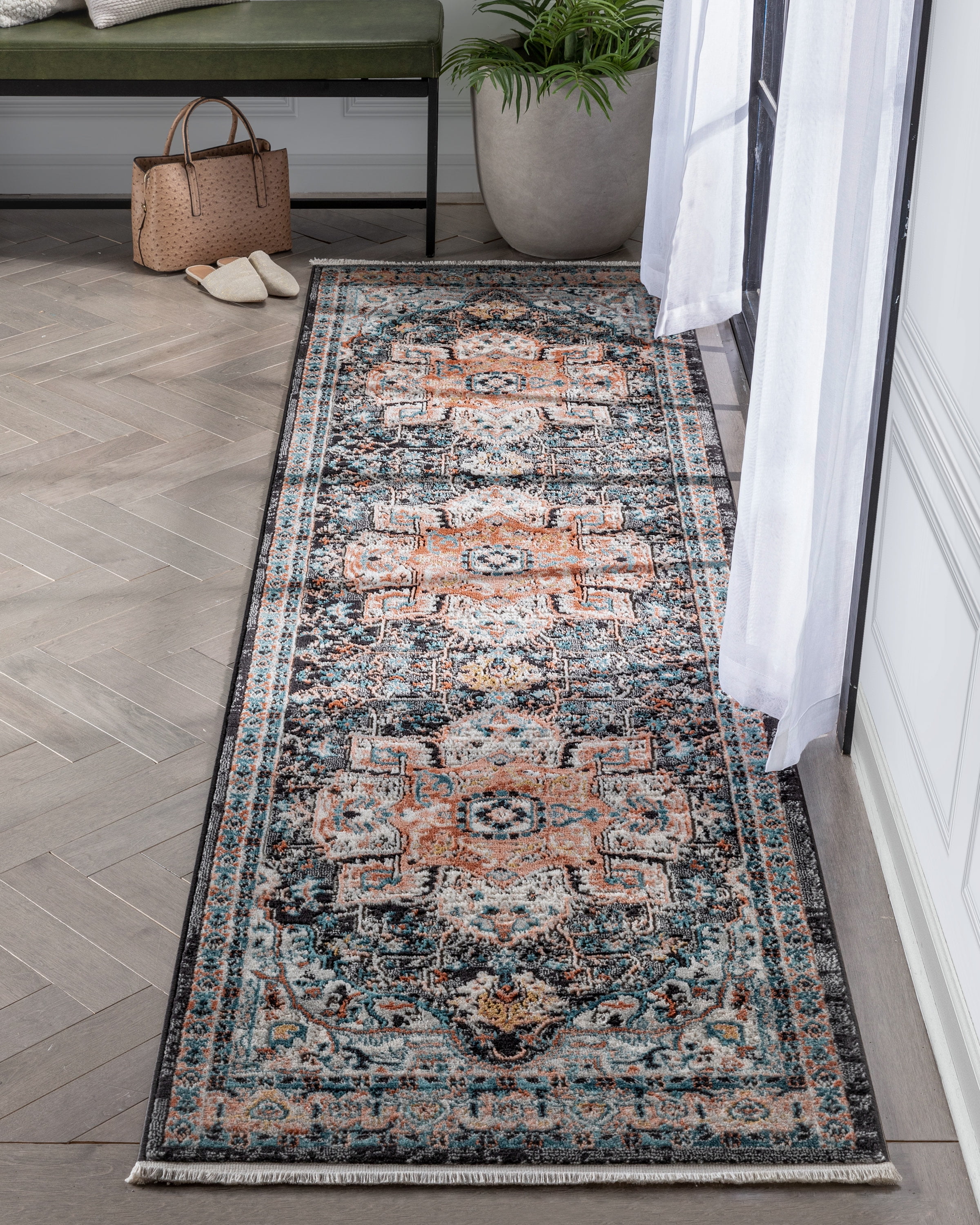 Well Woven Indira Minos Vintage Bohemian Oriental Floral Black 2'7" x 9'10" Runner Rug