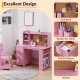 thumbnail image 3 of Para niños wood study escritorio y chair set con estante bulletin board y almacenamiento cabinets para boys y girls aged 3-8, 3 of 6