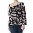 thumbnail image 3 of I.N.C Womens Asymmetric Floral One Shoulder Blouse, Black, X-Large, 3 of 4