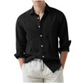 thumbnail image 2 of Azrian Long Sleeve with Turn-down Collar and Button Shirt for Men,Men's Cotton And Linen Solid Color Fashion Long-sleeved Lapel Top/shirt, 2 of 6