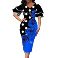 thumbnail image 1 of 2022 Summer Elegant Fashion Oversized Vintage Print V-neck Double Layer Flare Sleeve Pencil Dress Women Party Bodycon DressesS Gao Jinjia LED, 1 of 2