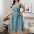 thumbnail image 5 of SMihono Women's Plus Size Sleeveless Striped Casual Dress, Ruched Crewneck Cinched Waist Summer Trendy Dresses with Pockets Blue XXL, 5 of 9