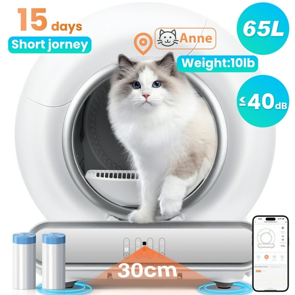 WNANEEZ Self Cleaning Cat Litter Box, Automatic Cat Litter Box with APP Control Odor Removal Safety Protection for Multiple Cats, with 2 Garbage Bags