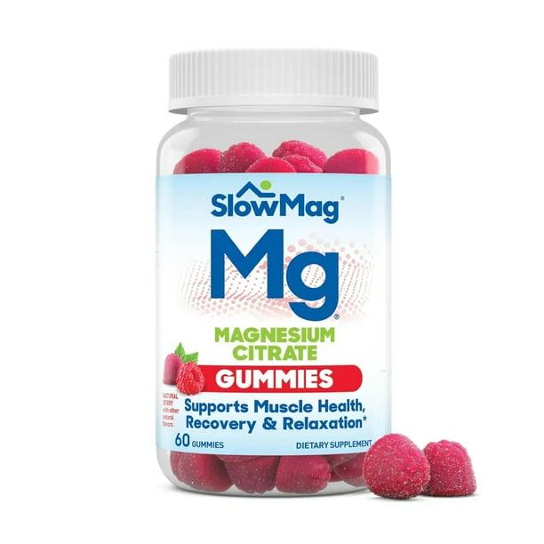 SlowMag Mg 60 Gomitas Sabor Frutos Rojos Suplemento con Citrato de Magnesio de Alta Absorción
