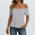 thumbnail image 4 of fatyb Womens off the Shoulder Tops Casual Short Sleeve Tee Shirts Summer Elegant Tshirts for Going Out, 4 of 6