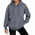 thumbnail image 2 of Womens Solid Trendy Hoodies Fall Casual Long Sleeve Hooded Sweatshirts Loose Comfy Trendy Pullover Tops with Pockets, 2 of 5