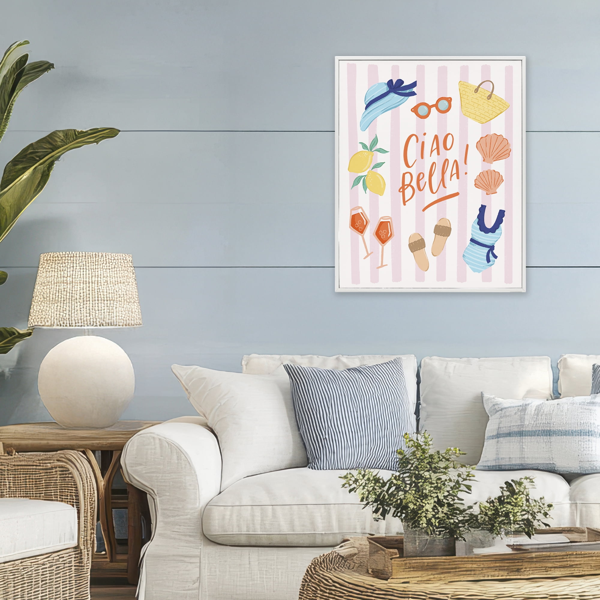 Stupell Industries Summer Ciao Bella White Framed Giclee Art, design by Sandra Picco