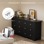 Vineego 47'' Wide Double Dresser, Rustic Modern Chest of 6 Drawers for Bedroom or Nursery Storage, Black