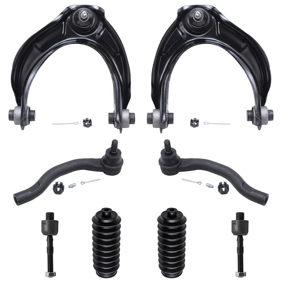 Detroit Axle - Complete 8pc Front Upper Control Arms w/ Ball Joints Assembly, Inner Outer Tie Rod Ends w/Rack and Pinion Boots and Below Kit Replacement for 2008 2009 2010 2011 2012 Honda Accord