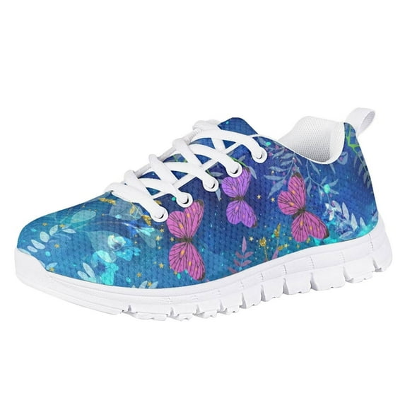 Pzuqiu Butterfly Print Shoes Big Girls Sneakers Size 3 Lightweight Athletic Walking Shoes Breathable Running Tennis Shoes Outdoor
