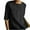 Black, variant on HAiming Women's Linen Shirts Short Sleeve Round Neck Cotton Tops Summer Casual Loose Solid Color Tunic Blouses