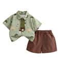 thumbnail image 3 of Afuyipoi Boys 2PC Summer Outfit Sets (0-6 Years), Active Play & Indoor Casual Wear Moisture-Wicking Summer Wear Toddler Photo & Outing Outfit Summer Print Shirt & Pocket Shorts Set Green 2T, 3 of 9