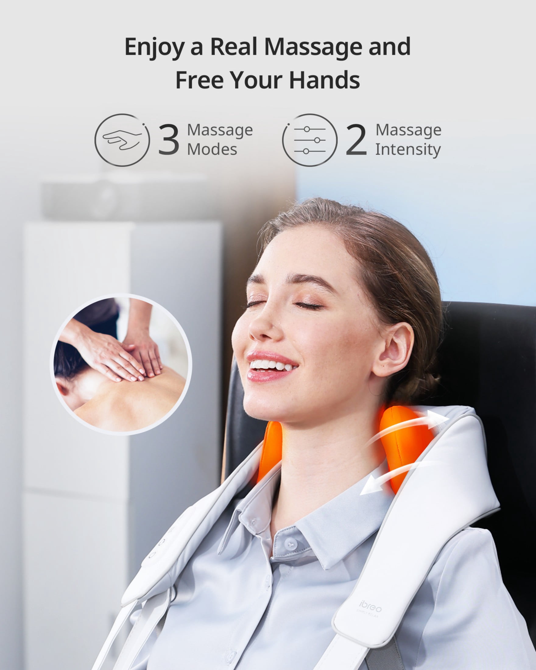 ibreo Cordless 6D Deep Tissue Kneading Neck & Shoulder Shiatsu Massager w/ Heat & Smart Memory, Gray