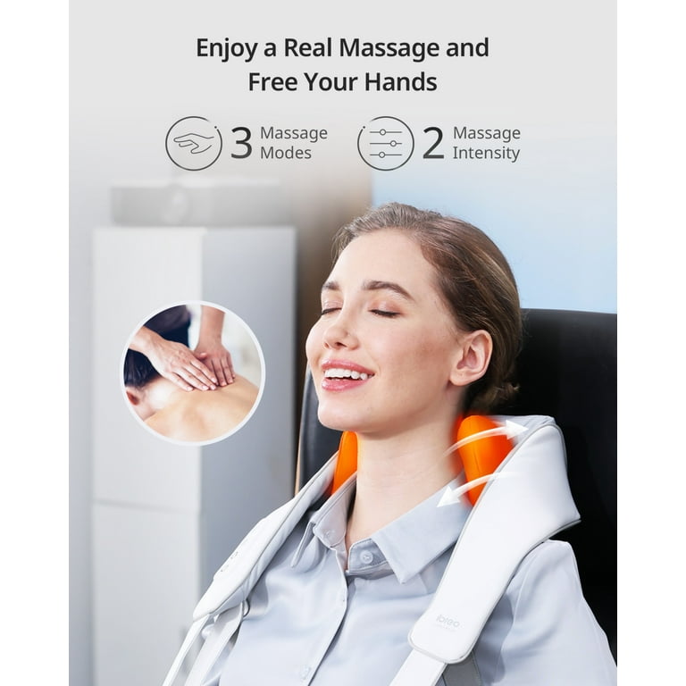 ibreo Cordless Shiatsu Neck and Shoulder Massager with Heat, 6D Deep Tissue Kneading, Fast Heating Voice Prompt and Smart Memory, Gray