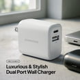 thumbnail image 4 of Powertek 20W USB-C + USB-A Wall Charger, Fast Charging Power Delivery Cube, Dual Port Compact Charger, White, 4 of 8