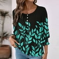thumbnail image 4 of Tops for Women Plus Size 3/4 Sleeves Printed Button-up T-shirt Round Neck Top Shirt Black XXL, 4 of 6