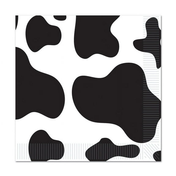 Beistle 6 1/2" x 6 1/2" Cow Print Luncheon Napkins; White/Black 48/Pack 58130