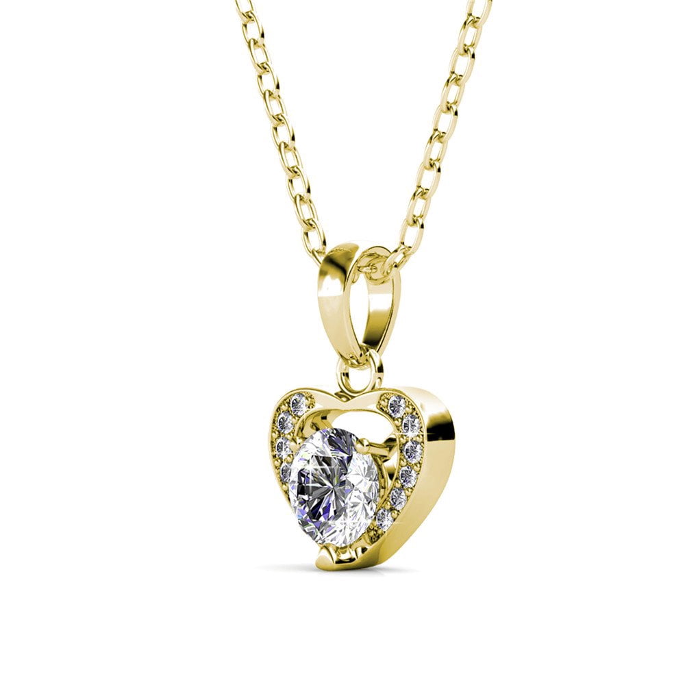 Cate & Chloe Amberly 18k Yellow Gold Plated Heart Pendant Necklace with Swarovski Crystals for Women