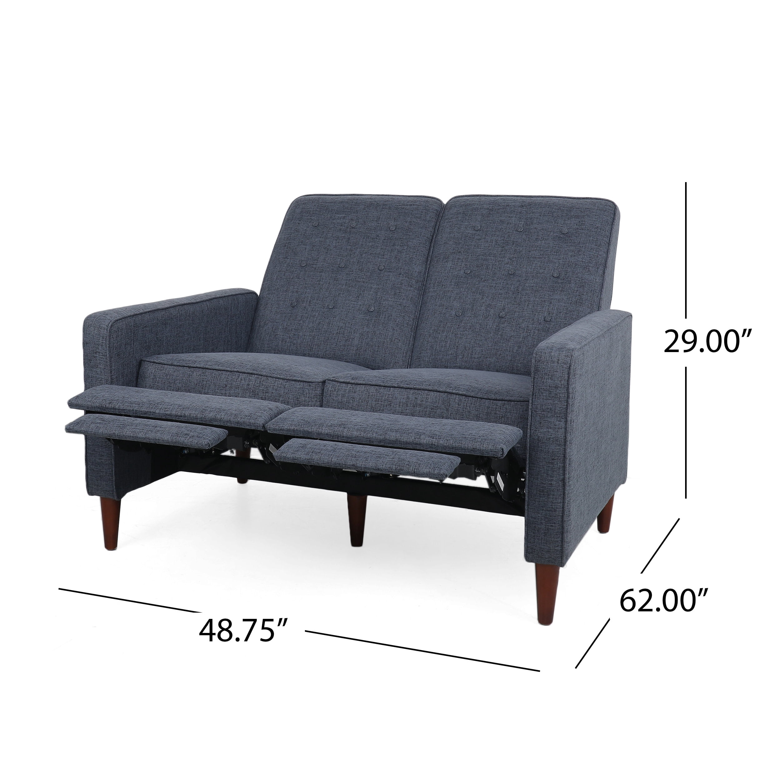 Noble House Craigue Fabric Tufted Loveseat Pushback Recliner, Dark Blue