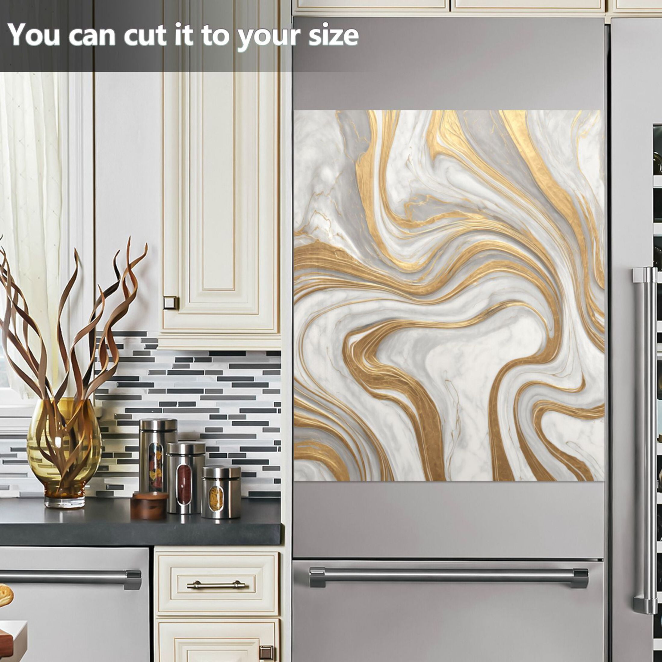 Dishwasher Magnetic Refrigerator Magnet Cover Sticker Home Decorative 23"x26" Gold and White Marble