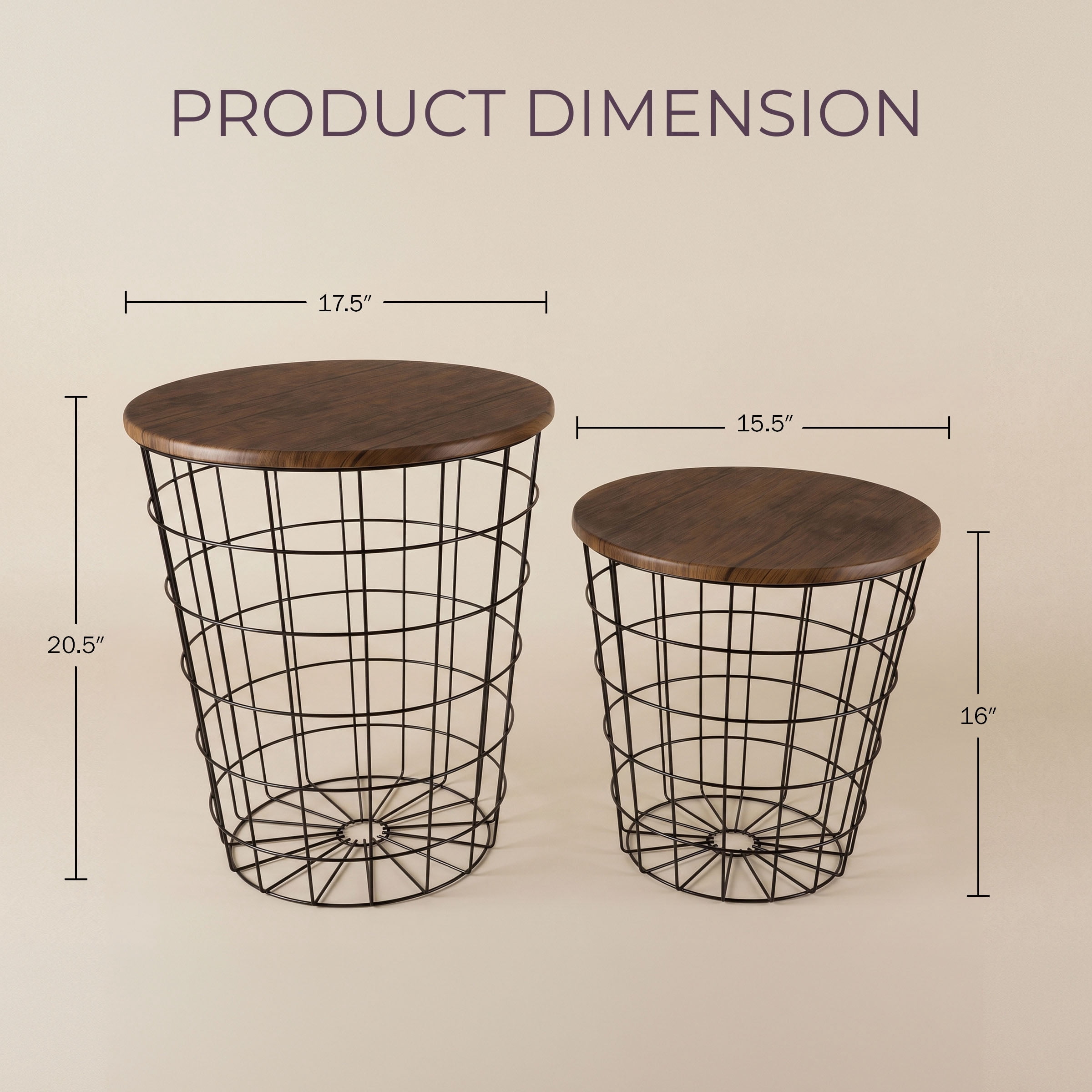Lavish Home Nesting Basket End Tables Set of 2 for Blanket Storage, Brown