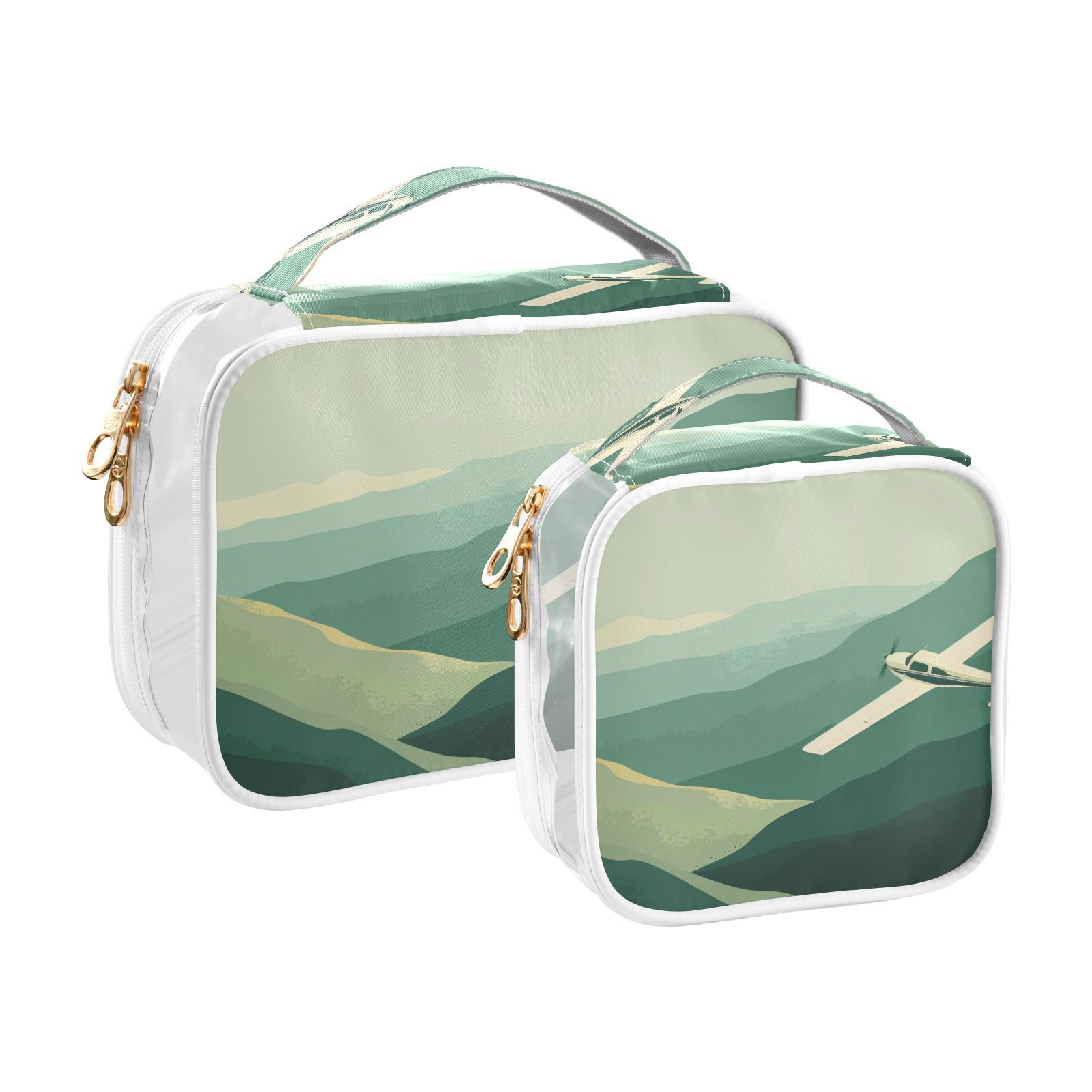 Clear Makeup Bags with Handle Large Opening 2 Pack Set Toiletry Bag Quart Size Bag, for Women Man Traveling Travel Essentials, Toiletries and Other. Valley Flying