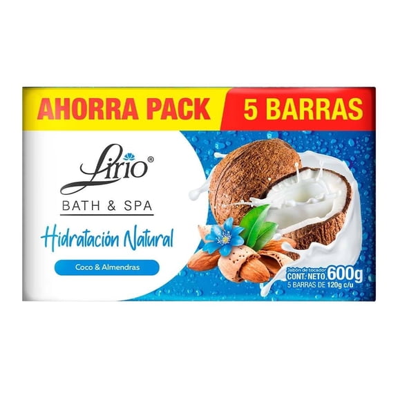 Jabón de tocador Lirio Bath & Spa coco y almendras 5 barras de 120 g c/u