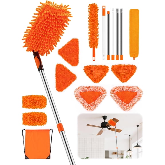 Ceiling Fan Cleaner Duster with 76" Extendable Long Handle,180? Wall Mop Cleaner for Walls/Ceiling Fans/Dust/Baseboard/Floors/ Blinds/dDoors Clean, Duster Cleaning Kit