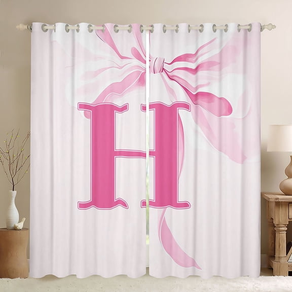 Manfei Princess Bowknot Letter Monogrammed H Black Out Curtains for Kids Girls,Teens Women Shabby Chic Bow Tie Initial Curtains Pack of 2 (42x63 Each),Super Cozy Room Decor