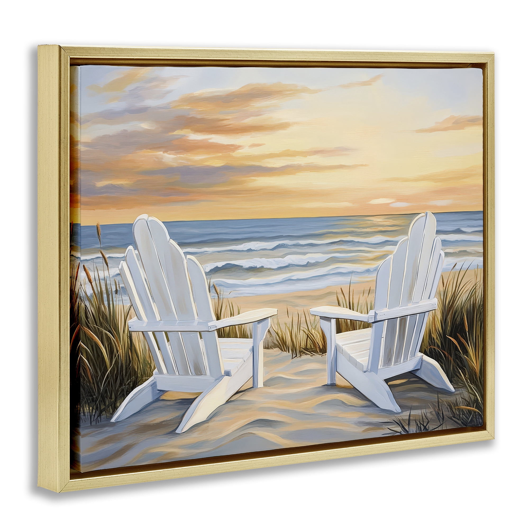 Stupell Industries Wave Watching Spot at Sunset Gold Framed Floater Canvas Wall Art, design by Petal Prints Design