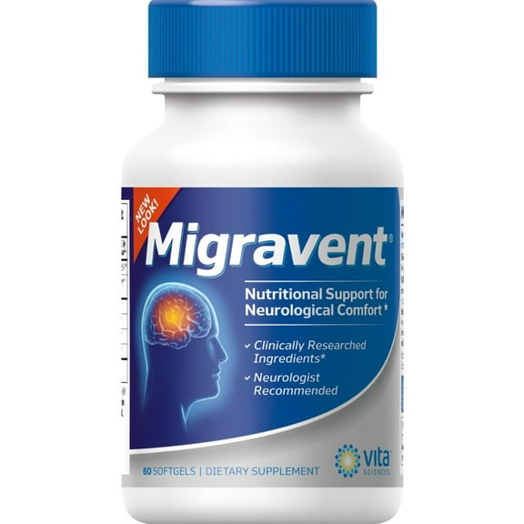 Vita Sciences Migravent – Neurological Support for Migraine and Headache Relief – Butterbur, CoQ10, Magnesium, Riboflavin – 60 Softgels