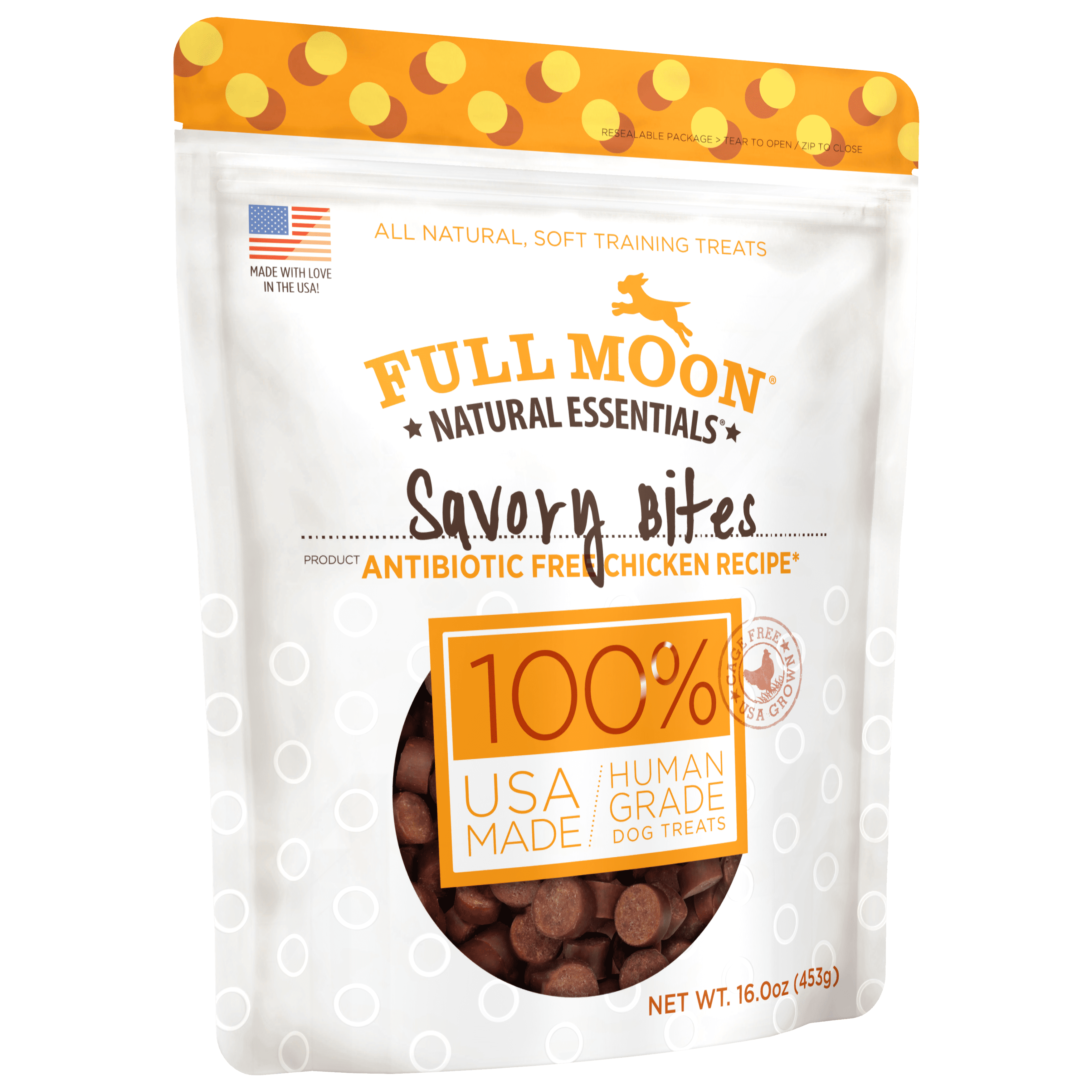 Full Moon All Natural Human Grade Dog Treats, Essential Chicken Savory Bites, 16 Ounce