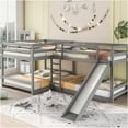 thumbnail image 2 of JERFIT Gray L-Shaped Bunk Bed with Slide, Full Over Twin Bunk Bed, Pine Wood & MDF Frame, Space-Saving Bunkbed with Ladder, 2 of 10