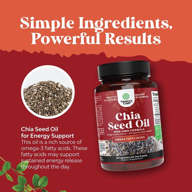Natures Craft Chia Seed Oil Supplement with Omega 3 6 9 for Heart