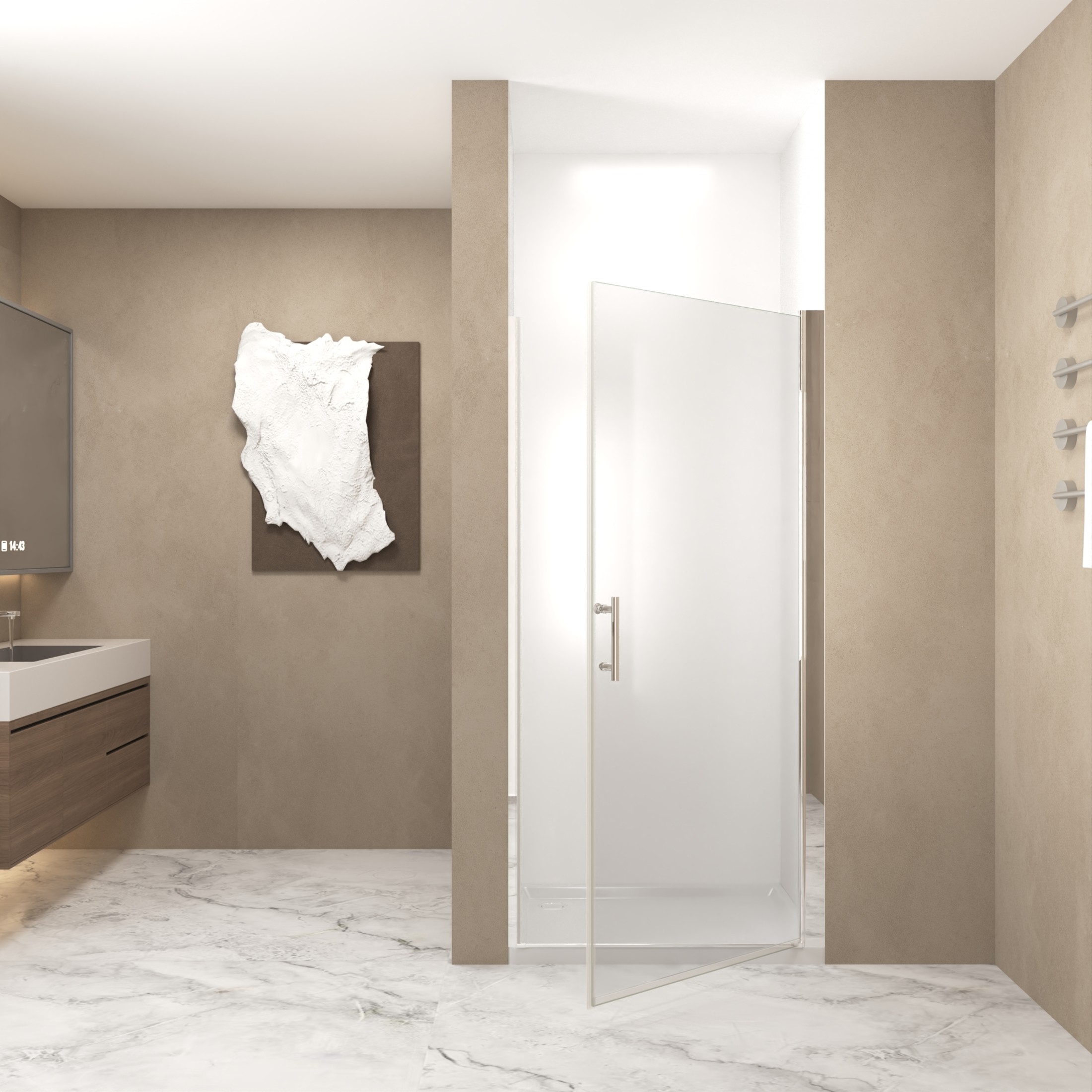 Noble House 28"x72" Pivot Shower Door, Aluminum Frame with Tempered Glass, Stainless Steel Handle, Chrome