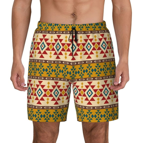 Kdxio Aztec Print Men's Swim Trunks with Compression Liner 7 Inch Inseam Quick Dry Swim Shorts