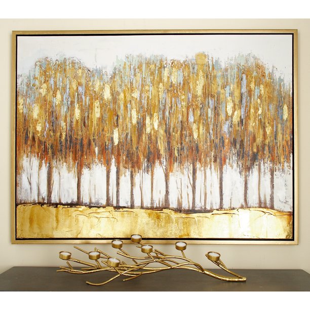 47" x 36" Tree Framed Wall Art with Gold Frame, by DecMode - Walmart.com