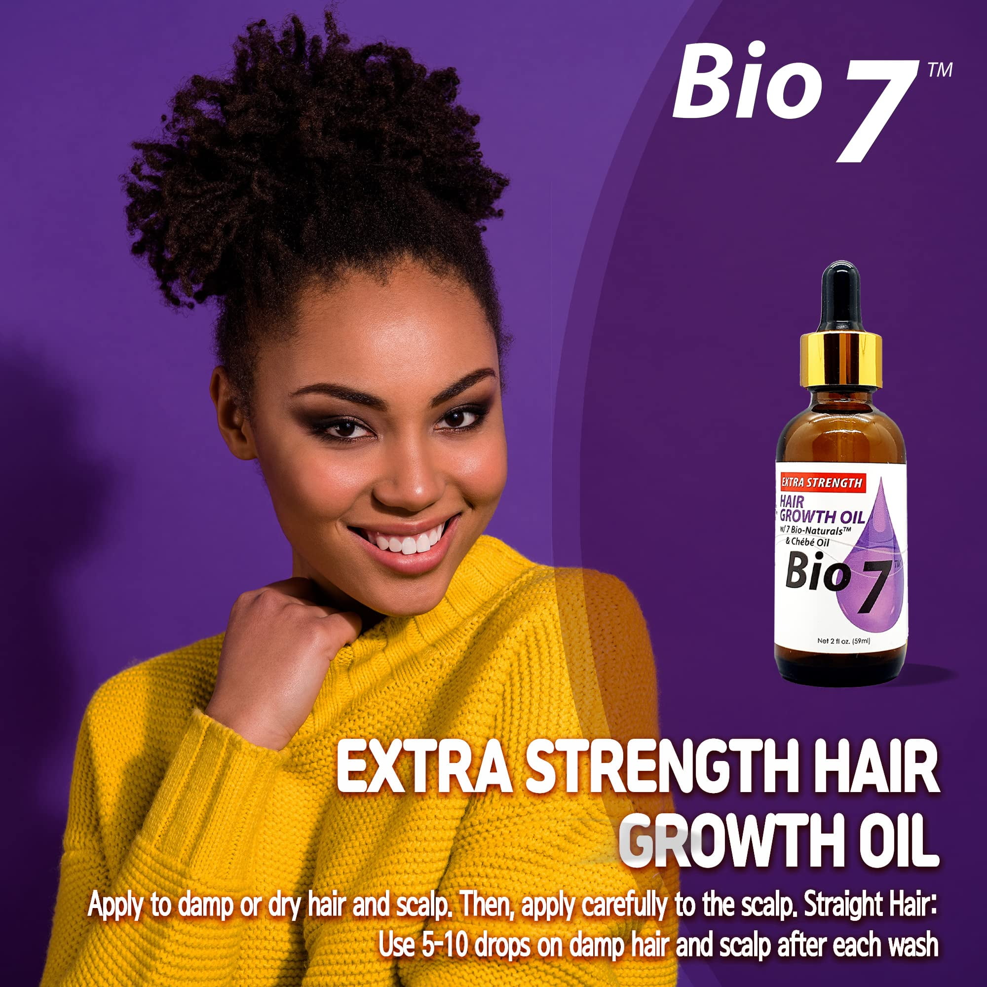 BIO7 EXTRA STRENGTH HAIR GROWTH OIL W/ 7 BIO-NATURALS CHEBE OIL - 2 Fl Oz (2 Pack) - Strengthen, Thicken and Grow Your Hair, Condition Your Scalp, Prevent Hair Breakage